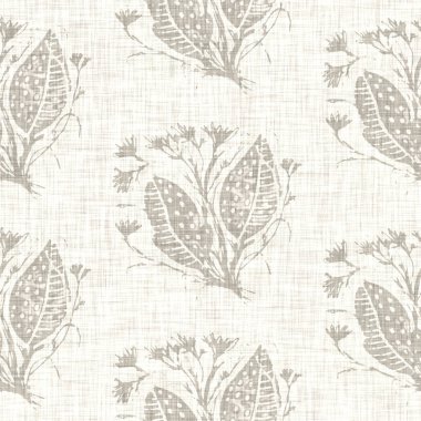 El yapımı gri çiçek motifli keten kumaş. Kaprisli bahçe pürüzsüz desen. Ev dekorasyonu için modern bahar karalama ürünleri. Her yerde botanik scandi tarzı rustik ekolojik eko-ekru var.