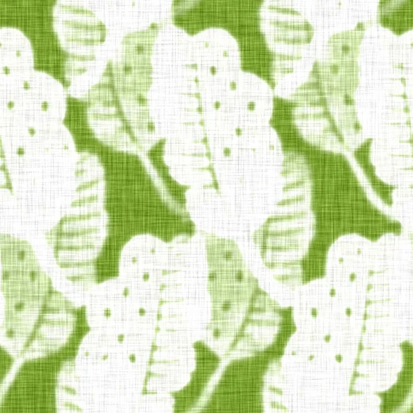 Handgezeichnete Blattmotiv Leinen Textur. Skurrile Garten nahtlose Muster. Modernes Spring Doodle Laub Natur Textil für Wohnkultur. Botanischer Scandi-Stil in rustikalem Grün. — Stockfoto