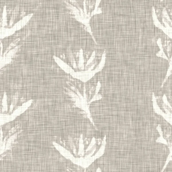 Met de hand getekend grijs bloemmotief linnen textuur. Grillige tuin naadloos patroon. Moderne lente doodle bloemen natuur textiel voor home decor. Botanische scandi stijl rustieke eco ecru overal print — Stockfoto