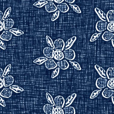 Asit, dekoratif keten çiçek motifli mavi kot etkisine sahiptir. Kusursuz kot tekstil kumaş kumaşı her yerde..