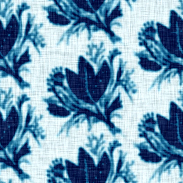 Cyanotypes azul blanco textura de lino botánico. Efecto de impresión de sol floral fotográfico falso para la muestra de moda fuera de foco. Flor Mono estampada en color 2 tonos. Azulejo repetitivo de alta resolución. —  Fotos de Stock