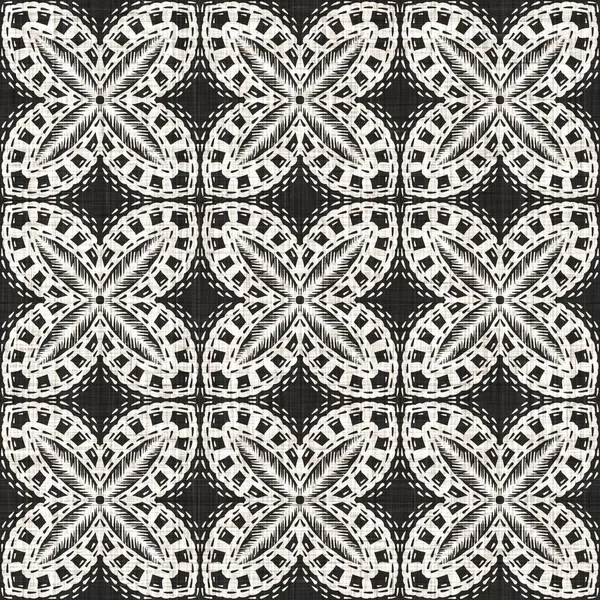 Seamless black white woven cloth geometric linen texture. Two tone monochrome pattern background. Modern textile weave effect. Masculine shape motif repeat jpg print — Stock Photo, Image