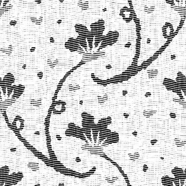 Seamless floral preto branco tecido espinha de peixe estilo textura. Padrão monocromático de 50 tons. Efeito de tecelagem têxtil moderno. Linha quebrada masculina repetir impressão jpg. — Fotografia de Stock