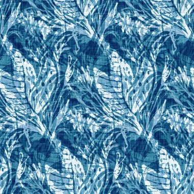 Siyanotipler mavi beyaz botanik keten dokusu. Moda modasının dışına çıkmış modaya uygun sahte fotografik çiçek desenli baskı efekti. Mono desenli çiçek, 2 tonlu. Yüksek çözünürlüklü tekrar taşı. 