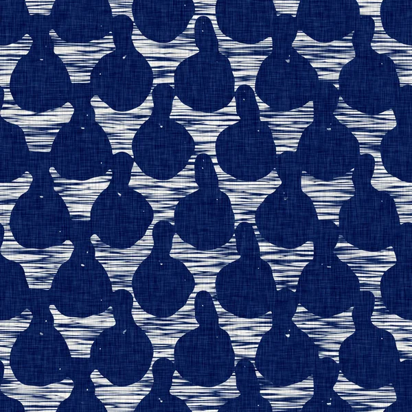 Indigo dyed fabric geo shape pattern texture. Seamless textile fashion cloth dye resist all over print. Japanese kimono block print. High resolution batik effect — Stock Photo, Image