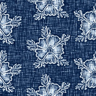 Asit, dekoratif keten çiçek motifli mavi kot etkisine sahiptir. Kusursuz kot tekstil kumaş kumaşı her yerde..