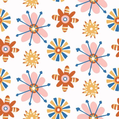 Soyut oyuncu matisse stili çiçek şeklini keser. Her yerde retro çocuklar için kusursuz modern çiçek kolajı tasarımı. Moda ev dekorasyonu, çocuk modası, vektör tekrarlı duvar kağıdı.
