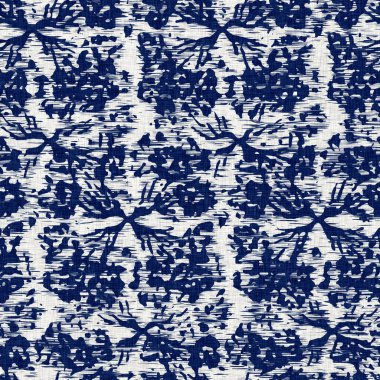 İndigo boyalı kumaş desenli çiçek deseni. Kusursuz tekstil kumaş boyası baskıya dayanıklıdır. Japon kimono bloğu baskısı. Yüksek çözünürlüklü batik etkisi tekrarlanabilir kumaş parçası. 