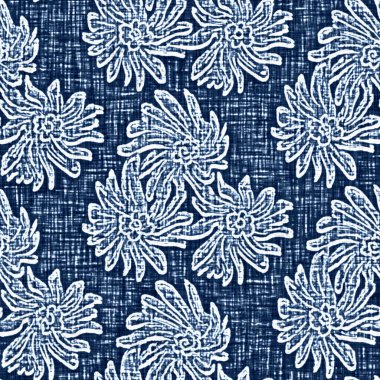 Asit, dekoratif keten çiçek motifli mavi kot etkisine sahiptir. Kusursuz kot tekstil kumaş kumaşı her yerde..