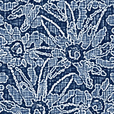 Asit, dekoratif keten çiçek motifli mavi kot etkisine sahiptir. Kusursuz kot tekstil kumaş kumaşı her yerde..