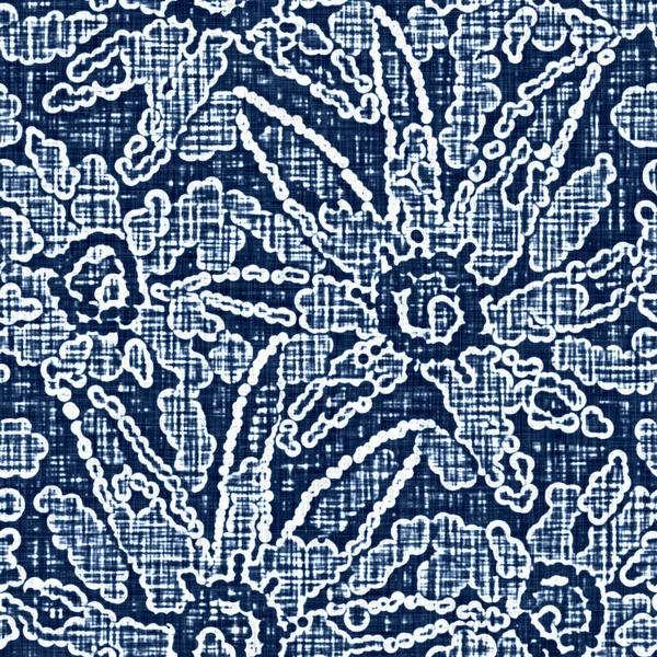 Asit, dekoratif keten çiçek motifli mavi kot etkisine sahiptir. Kusursuz kot tekstil kumaş kumaşı her yerde..