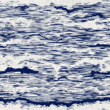İndigo boyalı kumaş şerit desen dokusu. Kusursuz tekstil kumaş boyası baskıya dayanıklıdır. Japon kimono bloğu baskısı. Yüksek çözünürlüklü batik etkisi çizgili kumaş parçası. 