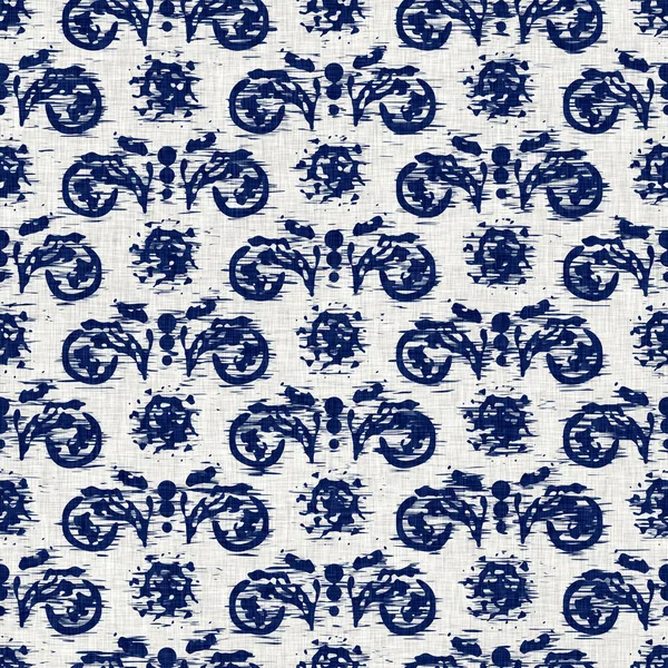 Indigo gefärbter Stoff mit Blütenmuster. Nahtlose textile Modetuch Farbstoff widerstehen auf dem ganzen Druck. Japanischer Kimono-Blockdruck. Hochauflösender Batikeffekt wiederholbare Uhr. — Stockfoto