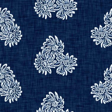 Asit, dekoratif keten çiçek motifli mavi kot etkisine sahiptir. Kusursuz kot tekstil kumaş kumaşı her yerde..