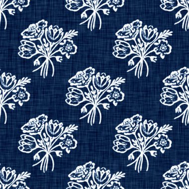 Asit, dekoratif keten çiçek motifli mavi kot etkisine sahiptir. Kusursuz kot tekstil kumaş kumaşı her yerde..