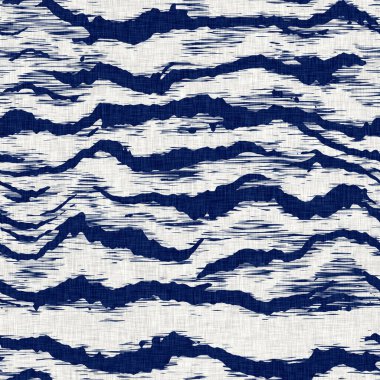 İndigo boyalı kumaş şerit desen dokusu. Kusursuz tekstil kumaş boyası baskıya dayanıklıdır. Japon kimono bloğu baskısı. Yüksek çözünürlüklü batik etkisi çizgili kumaş parçası. 