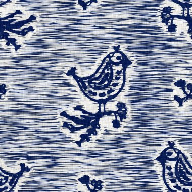 İndigo boyalı kumaş hayvan desenli doku. Kusursuz tekstil kumaş boyası baskıya dayanıklıdır. Japon kimono bloğu baskısı. Yüksek çözünürlüklü batik etkisi tekrarlanabilir doğa örneği. 