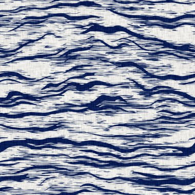 İndigo boyalı kumaş şerit desen dokusu. Kusursuz tekstil kumaş boyası baskıya dayanıklıdır. Japon kimono bloğu baskısı. Yüksek çözünürlüklü batik etkisi çizgili kumaş parçası. 