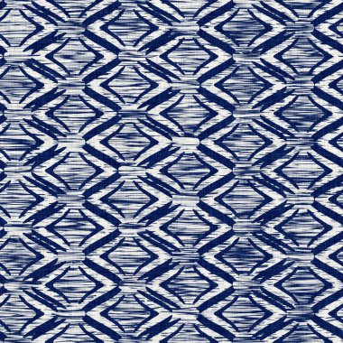 İndigo boyalı kumaş jeo şekil dokusu. Kusursuz tekstil kumaş boyası baskıya dayanıklıdır. Japon kimono bloğu baskısı. Yüksek çözünürlüklü batik etkisi 