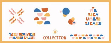  Tuhaf Henri Matisse stili kesme kalıbı seti. Kusursuz kolaj retro izin ve simge motif karışım koleksiyonu. El çizimi vektör grafik tasarımı. 