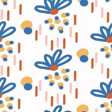 Soyut oyuncu matisse stili çiçek şeklini keser. Her yerde retro çocuklar için kusursuz modern çiçek kolajı tasarımı. Moda ev dekorasyonu, çocuk modası, vektör tekrarlı duvar kağıdı.