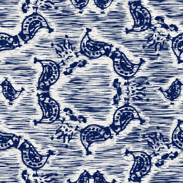 Indigo gefärbter Stoff mit Tiermuster. Nahtlose textile Modetuch Farbstoff widerstehen auf dem ganzen Druck. Japanischer Kimono-Blockdruck. Hochauflösende Batik-Effekt wiederholbare Natur-Uhr. — Stockfoto