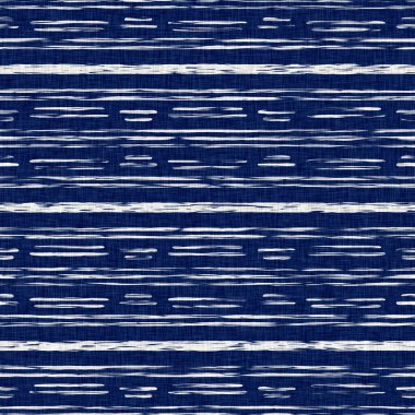 İndigo boyalı kumaş şerit desen dokusu. Kusursuz tekstil kumaş boyası baskıya dayanıklıdır. Japon kimono bloğu baskısı. Yüksek çözünürlüklü batik etkisi çizgili kumaş parçası. 