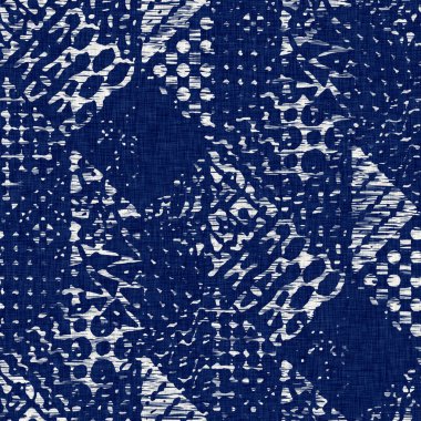 İndigo boyalı kumaş jeo şekil dokusu. Kusursuz tekstil kumaş boyası baskıya dayanıklıdır. Japon kimono bloğu baskısı. Yüksek çözünürlüklü batik etkisi 