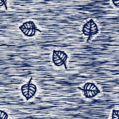 İndigo boyalı kumaş desenli doku. Kusursuz tekstil kumaş boyası baskıya dayanıklıdır. Japon kimono bloğu baskısı. Yüksek çözünürlüklü batik etkisi tekrarlanabilir kumaş parçası. 