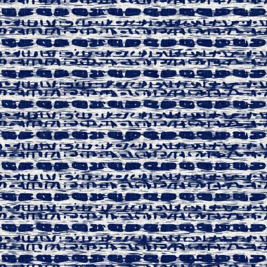 İndigo boyalı kumaş şerit desen dokusu. Kusursuz tekstil kumaş boyası baskıya dayanıklıdır. Japon kimono bloğu baskısı. Yüksek çözünürlüklü batik etkisi çizgili kumaş parçası. 