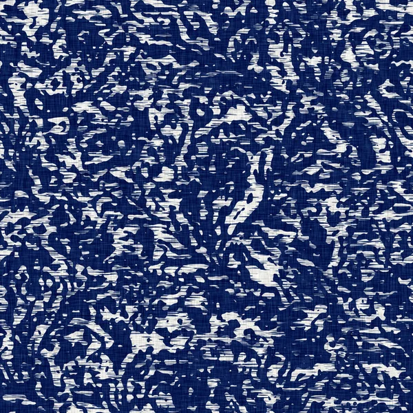 Indigo dyed fabric random flecks pattern texture. Seamless textile fashion cloth dye resist all over print. Japanese kimono block print. High resolution batik effect mottled swatch. — Stock Photo, Image