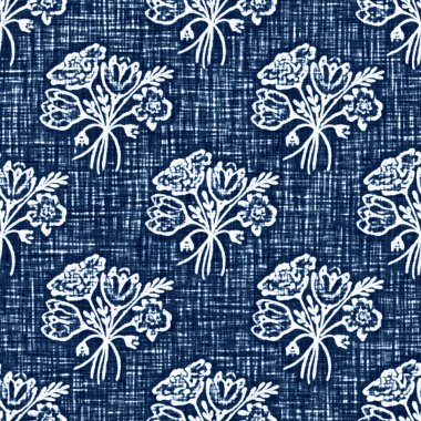 Asit, dekoratif keten çiçek motifli mavi kot etkisine sahiptir. Kusursuz kot tekstil kumaş kumaşı her yerde..