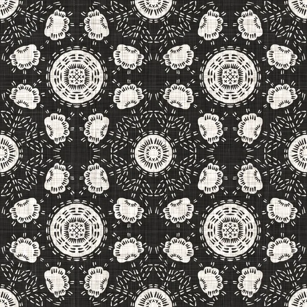 Tessuto bianco nero senza cuciture trama lino floreale. Sfondo bicolore modello monocromatico. Moderno effetto tessitura tessile. Motivo fiore maschile ripetizione stampa jpg. — Foto Stock