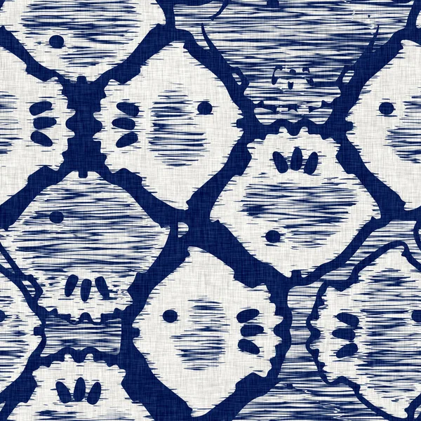 Indigo gefärbter Stoff mit Fischmuster. Nahtlose textile Modetuch Farbstoff widerstehen auf dem ganzen Druck. Japanischer Kimono-Blockdruck. Hochauflösende Batik-Effekt wiederholbare Natur-Uhr. — Stockfoto