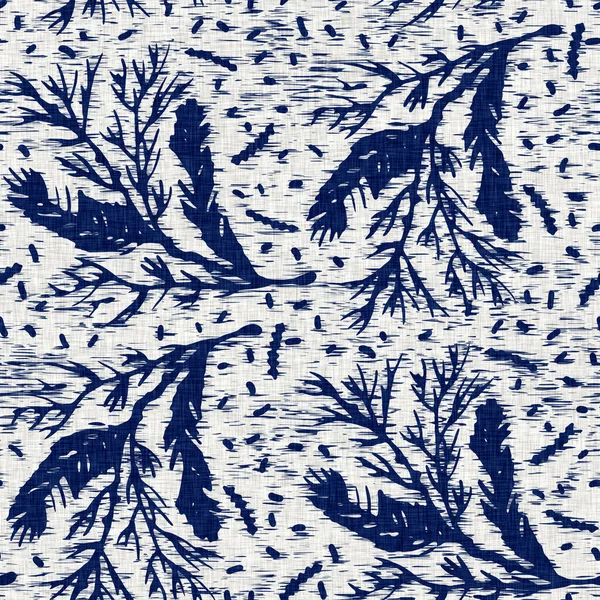 Indigo färgade tyg löv mönster konsistens. Sömlös textil modeduk färg motstå alla tryck. Japansk kimono blocktryck. Högupplöst batik effekt repeterbar swatch. — Stockfoto
