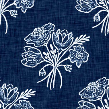 Asit, dekoratif keten çiçek motifli mavi kot etkisine sahiptir. Kusursuz kot tekstil kumaş kumaşı her yerde..