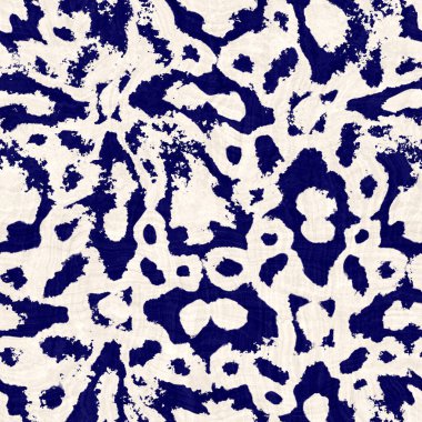 Kusursuz çivit benekli doku. Mavi örülmüş boro pamuk boyalı efekt arka planı. Japonlar batik direncini tekrarlıyor. Sıkıntılı kravat boyası beyazlatıcı. Asya füzyon izin veren kimono tekstili. Giysi izi.