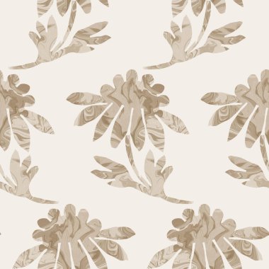 Sepia kahverengi mermer çiçeksiz desen. İnce 2 tonlu çiçek, basit desenli matisse kağıt kesim tarzıyla çiçek açar. Her tarafı dekoratif baskı. En az bej rengi ecru kağıt jpg kumaş parçası. 