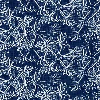 Asit, dekoratif keten çiçek motifli mavi kot etkisine sahiptir. Kusursuz kot tekstil kumaş kumaşı her yerde..