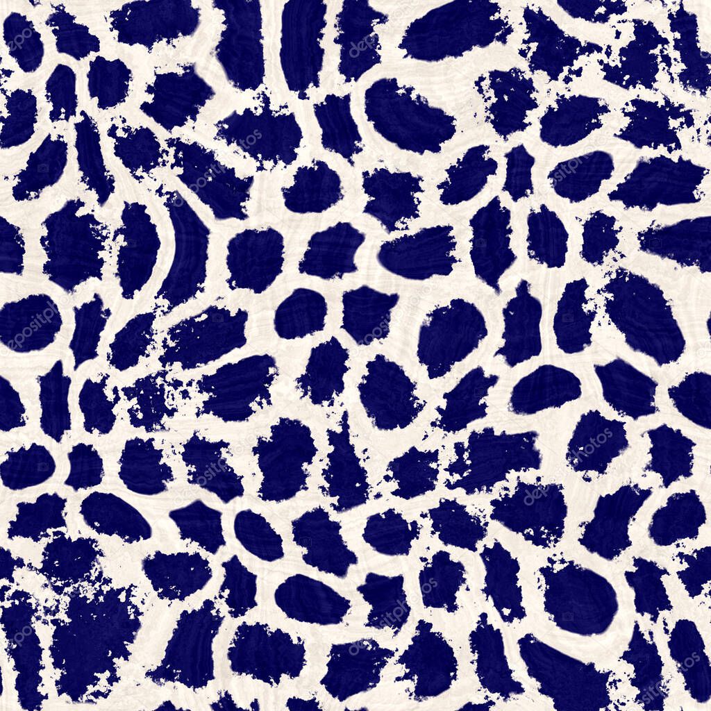 Seamless indigo mottled texture. Blue woven boro cotton dyed effect background. Japanese repeat batik resist pattern. Distressed tie dye bleach. Asian fusion allover kimono textile. Worn cloth print