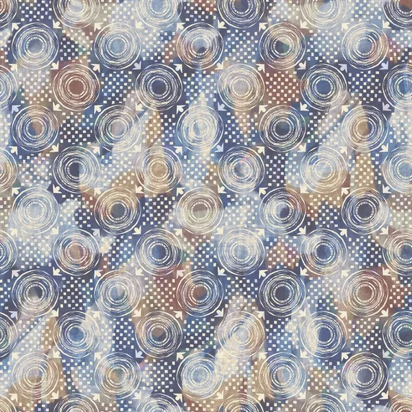 Rústico círculo gris francés impreso tela. Patrón textil de decoración suave estilo europeo sin costuras. Batik en todo el efecto de impresión digital. Paño decorativo azul abigarrado. De alta calidad raster jpg. —  Fotos de Stock