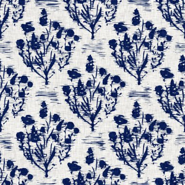 İndigo boyalı kumaş desenli çiçek deseni. Kusursuz tekstil kumaş boyası baskıya dayanıklıdır. Japon kimono bloğu baskısı. Yüksek çözünürlüklü batik etkisi tekrarlanabilir kumaş parçası. 