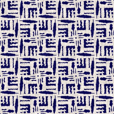 Kusursuz çivit geometrik doku. Mavi örülmüş boro pamuk boyalı efekt arka planı. Japonya Batik direncini tekrarlıyor. Her yerde Asya yıldızları var.