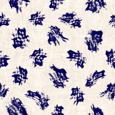 Kusursuz çivit mavisi deforme olmuş doku. Mavi örülmüş boro pamuk boyalı efekt arka planı. Japonya Batik direncini tekrarlıyor. Her yerde Asya yıldızları var.