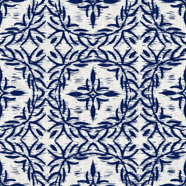 Indigo geverfd weefsel blad patroon textuur. Naadloze textiel mode doek kleurstof weerstaan over de hele print. Japanse kimono blokkenprint. Hoge resolutie batik effect herhaalbare staal. — Stockfoto