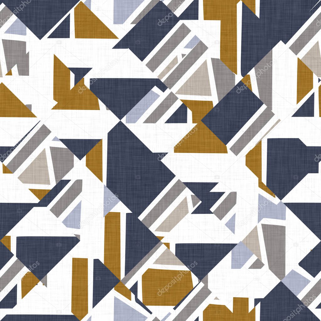 Masculine geometric glitch seamless pattern. Distorted navy blue white retro geo shape for men fashion. Modern retro dark moody style design swatch. High resolution repeatable tile.