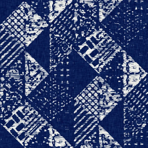 Tissu teint Indigo texture motif forme géo. Teinture de tissu de mode textile sans couture résister partout imprimer. Impression bloc kimono japonais. Effet batik haute résolution — Photo