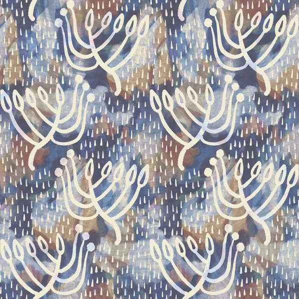 Rustic french grey leaf printed fabric. Seamless european style soft furnishing textile pattern. Batik all over digital foliage print effect. Variegated blue decorative cloth. High quality raster jpg — Stock Photo, Image