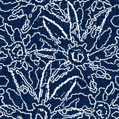 Asit, dekoratif keten çiçek motifli mavi kot etkisine sahiptir. Kusursuz kot tekstil kumaş kumaşı her yerde..