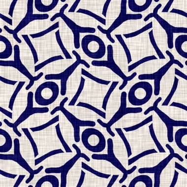 Kusursuz çivit geometrik doku. Mavi örülmüş boro pamuk boyalı efekt arka planı. Japonya Batik direncini tekrarlıyor. Her yerde Asya yıldızları var.